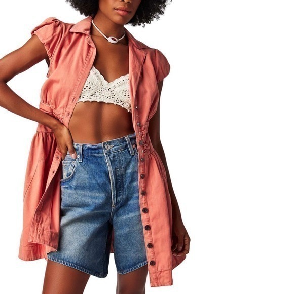 NWT‎ Free People Chester Denim Mini Dress in Lightest Rose Pink Size - Picture 1 of 8